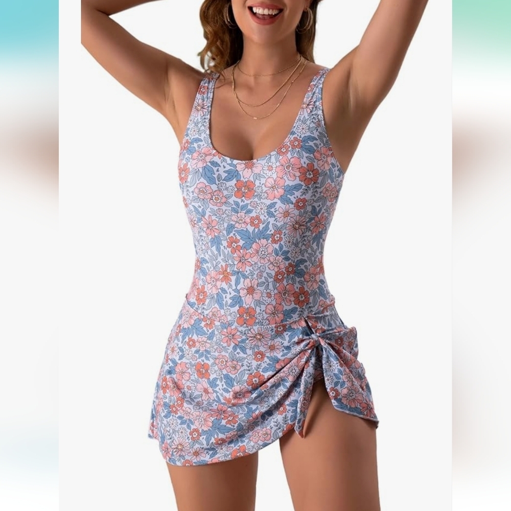 One Piece Swimdress Swimsuits for Women Tummy Control Skirt Bathing Suit - 2XL